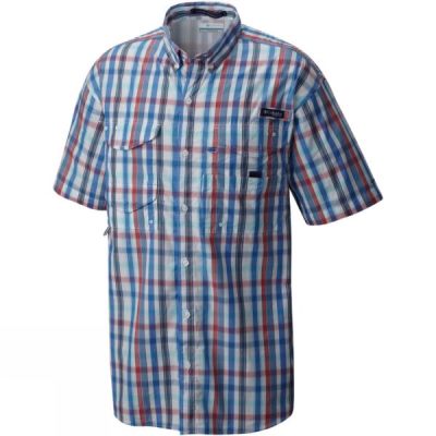 Camisa Columbia PFG Super Bonehead Classic Manga Corta Hombre - Azules / Rojas - Chile MOR624078